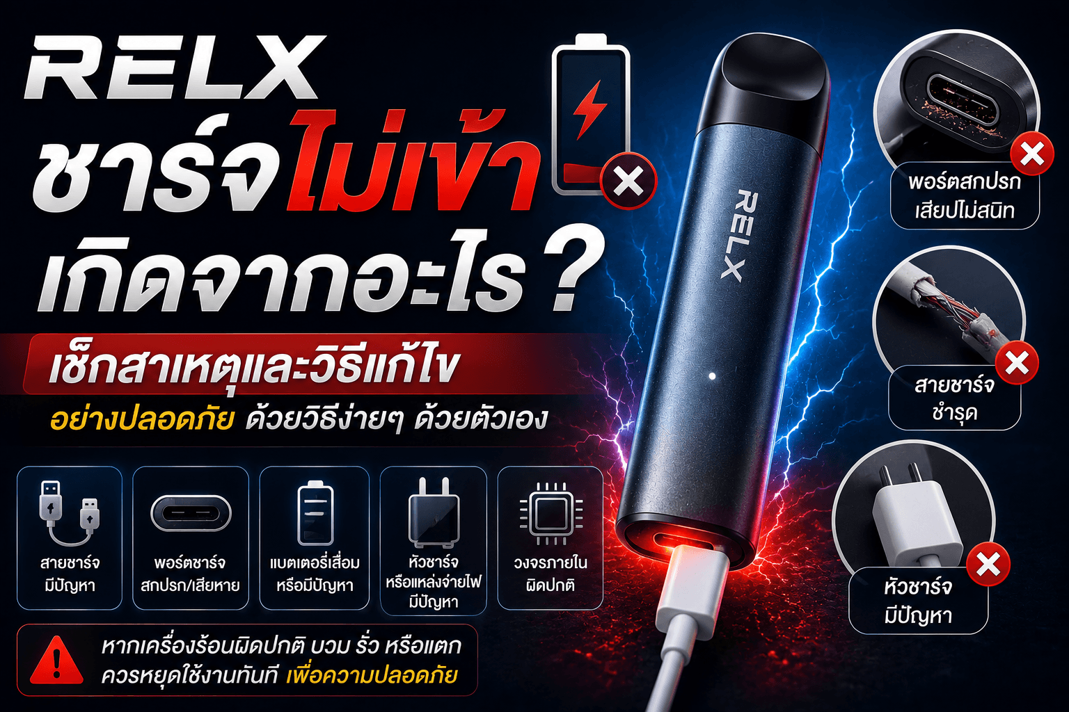 RELX ชาร์จไม่เข้าเกิดจากอะไร? เช็กสาเหตุและวิธีตรวจสอบ